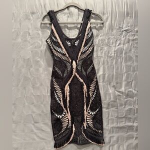 Herve Leger Black and Pink Patterned Midi Dress